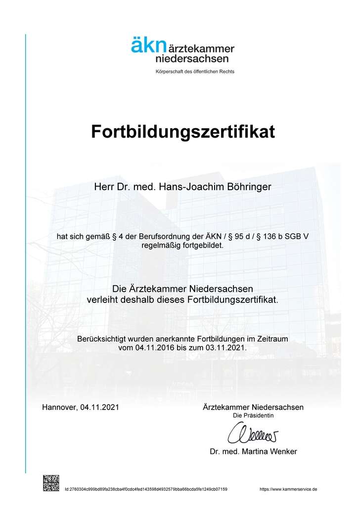 Dr. med. hans joachim böhringer fortbildungszertifikat